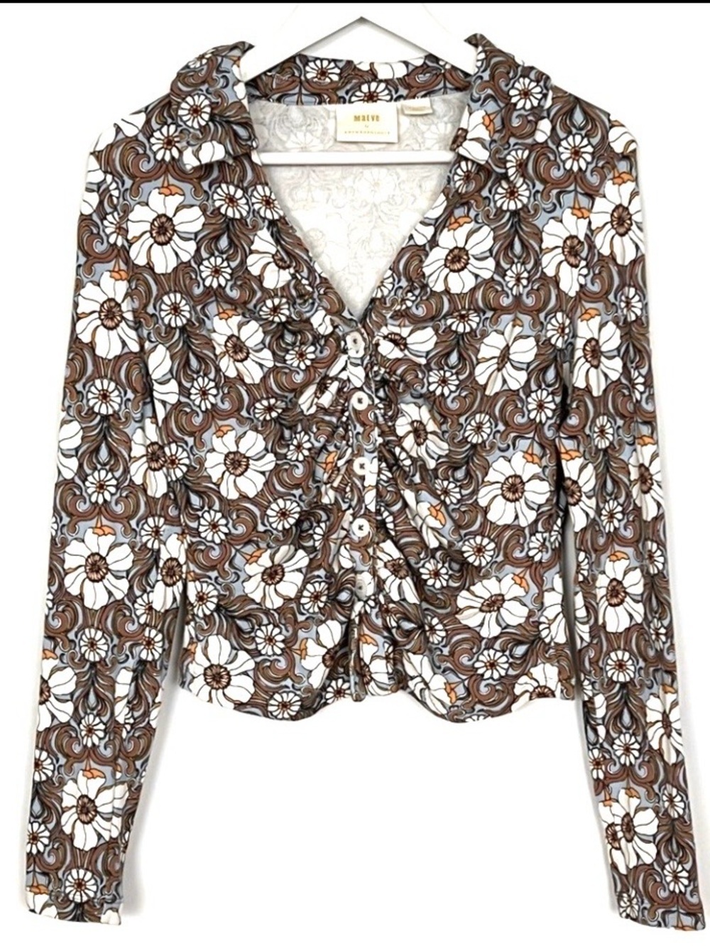 Anthropologie Maeve Ruched Floral Button Front Top Medium - Picture 4 of 9